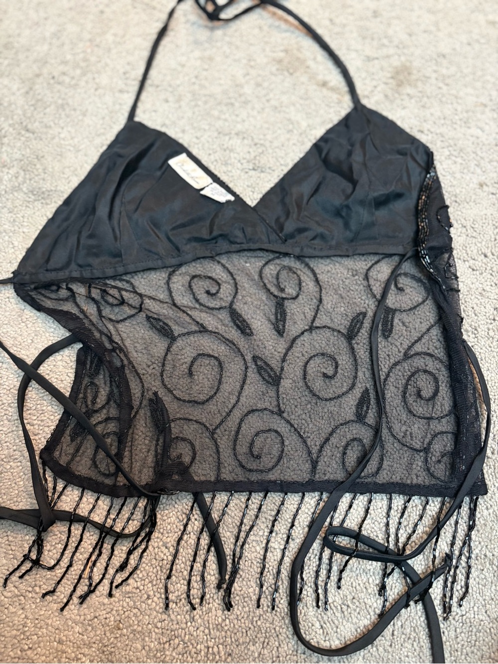 Charlotte Russe Black Sheer Embroidered Halter Crop Top